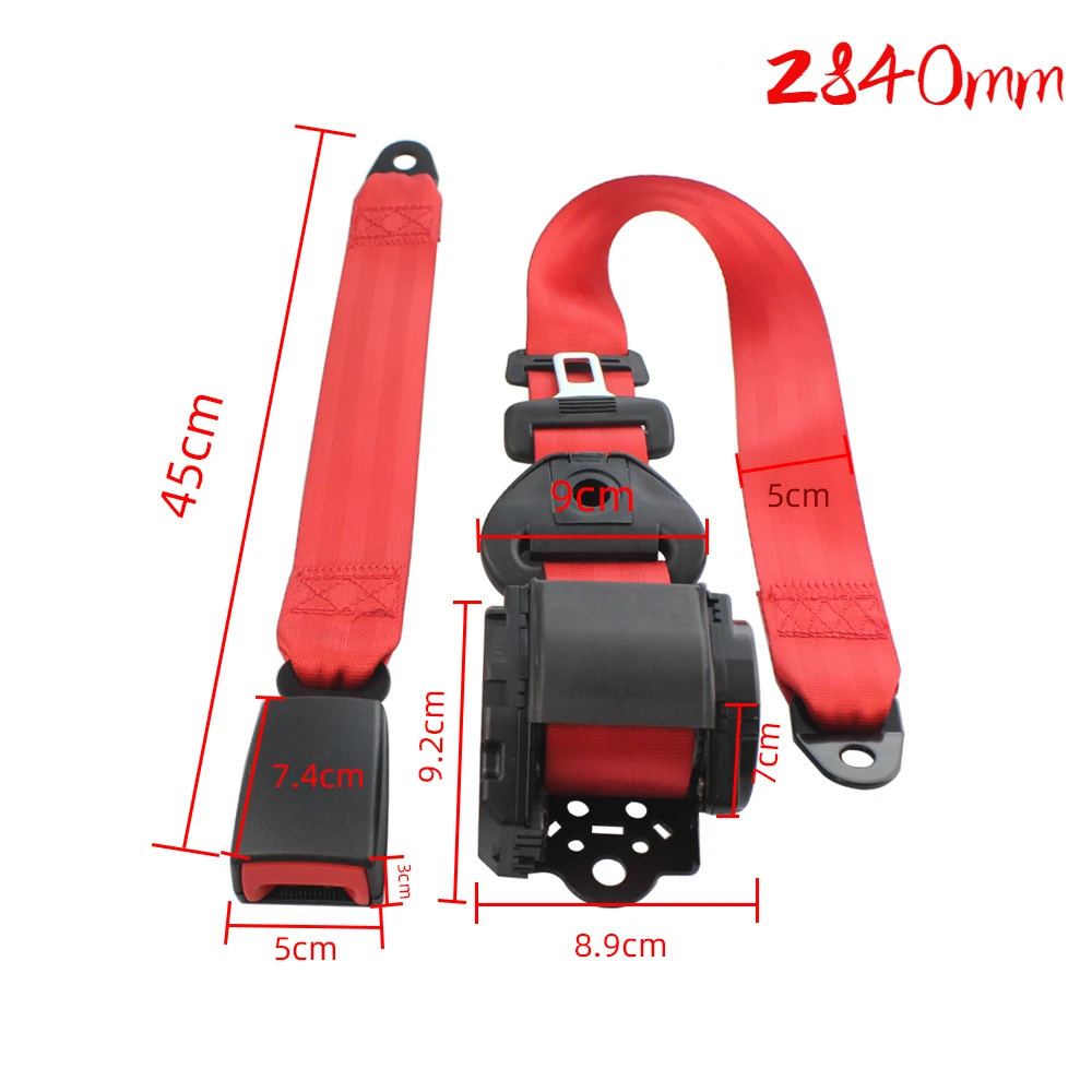 2840cm Red 3 Point Car Seat Belts Safety Belt Extender Extension Buckle Adujstable Shoulder Seatbelt Fits Most Car Bus Universal