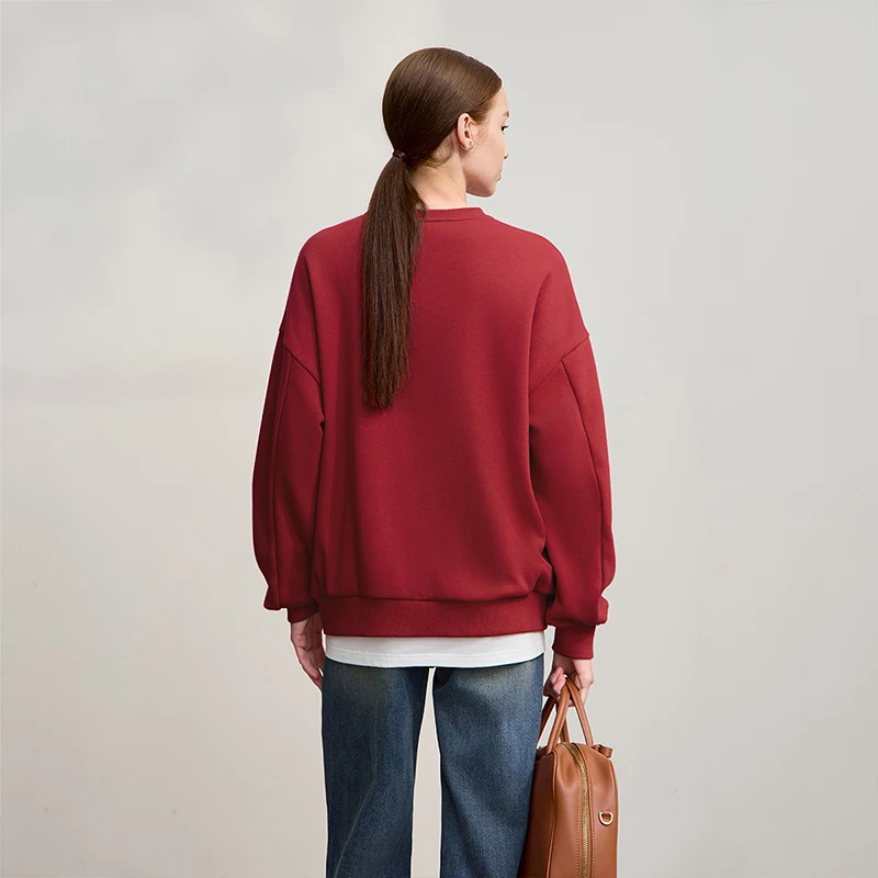 AMII Sweatshirt Woman 2025 Winter New Christmas Loose Long Sleeve Embroidered Versatile Women's Pullover Sweater Top 12514012