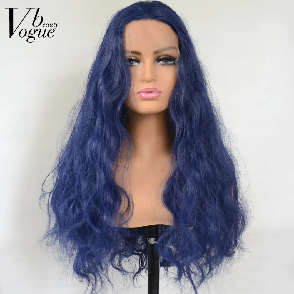 

Voguebeauty Dark Blue Synthetic T Lace Front Wig Loose Curly Heat Resistant Fiber Natural Hairline Cosplay For Women