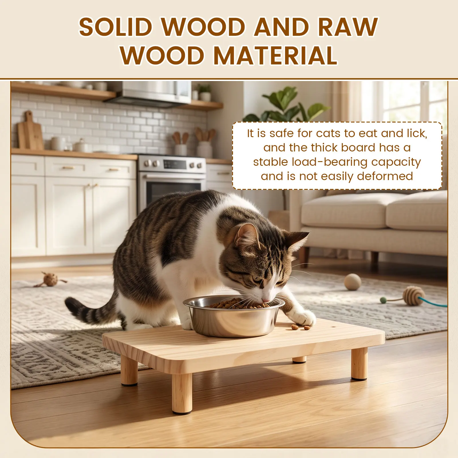 Elevated Cat Food Bowl Platform for Automatic Pet Feeders Raised Feeding Stand Wooden Support for Cats and Dogs