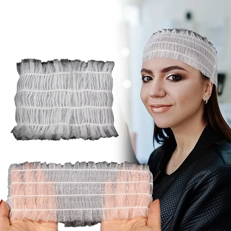 100 Pieces Disposable Spa Headbands Soft Non-Woven Facial Hair Band Elastic Skin Care Yoga Makeup Sauna Washing Face Supplies