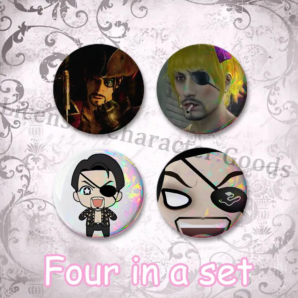 G-Goro M-Majima Like a Dragon 75mm Large Tin Badge 3 Inch Holographic Baji for Ita-Bag Centerpiece 4-Piece Set