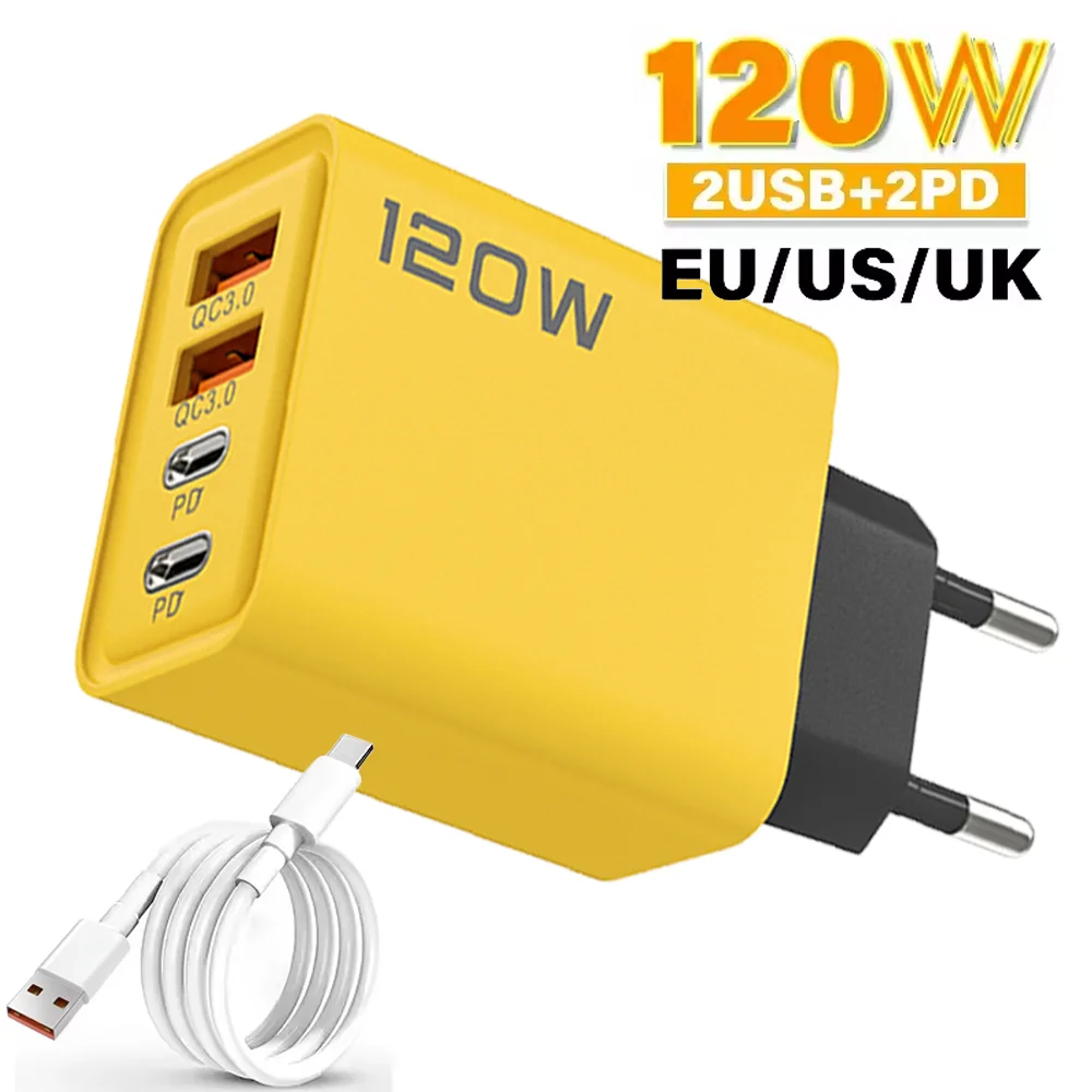 120W PD USB Charger Fast Charging USB Type C Cable Mobile Phone Power Adapter For iPhone for Samsung for Xiaomi Quick Charge 3.0