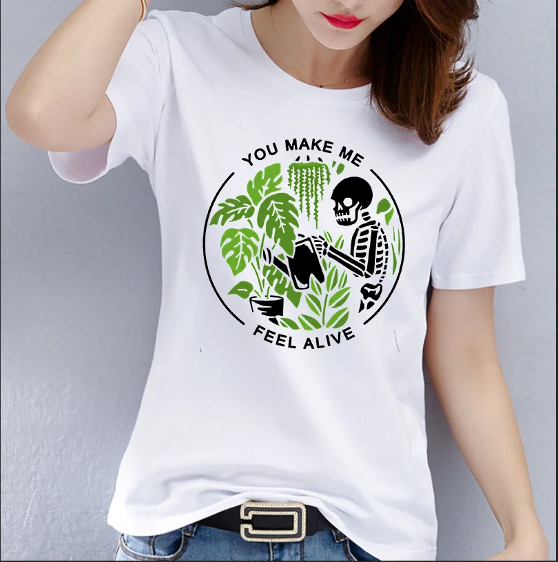 Cotton 100% You Make Me Feel Alive Printed Skull T-shirt Women Clothing  Graphic Tshirts  Oversized T Shirt  Tops