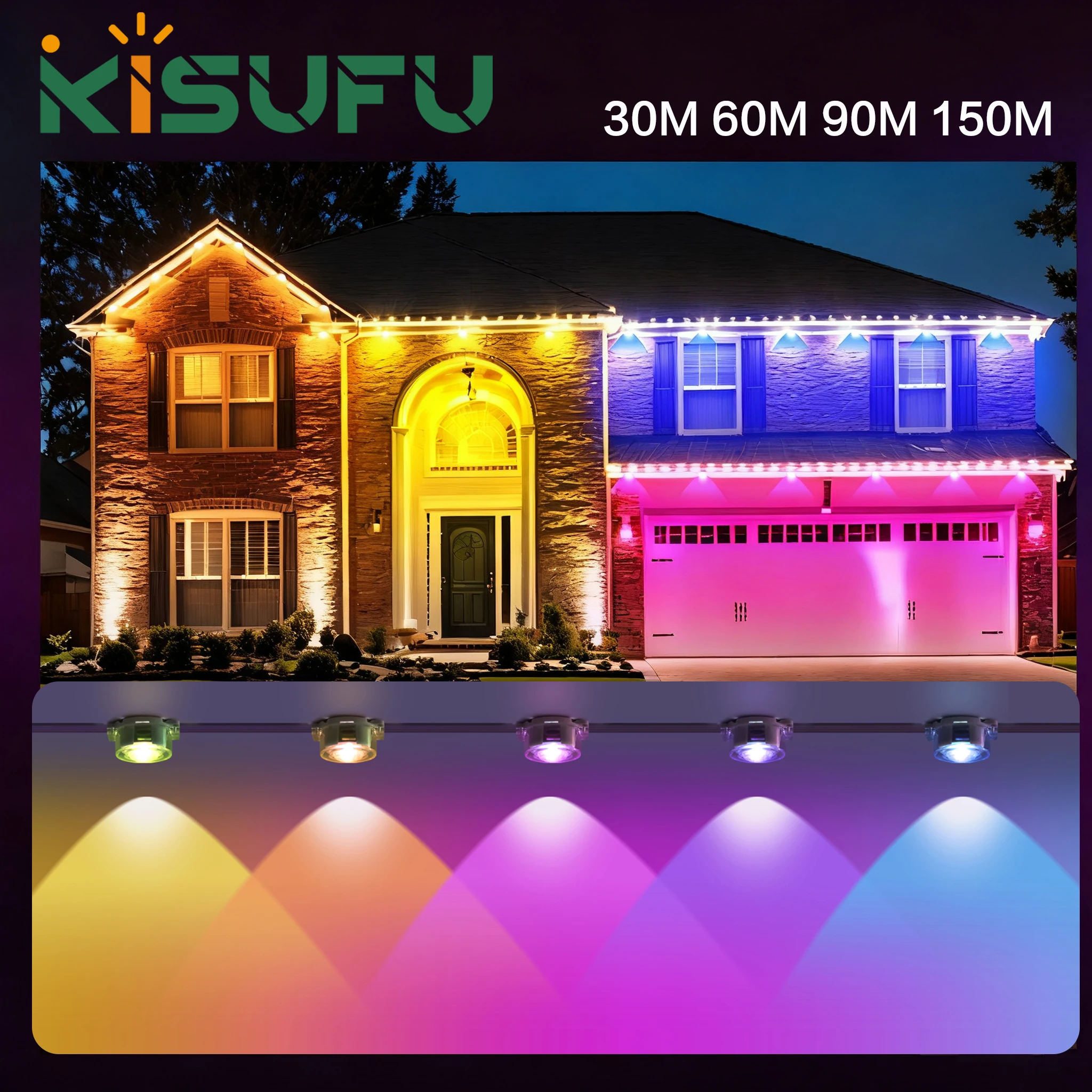 Умные RGB CCT Eave Lights, постоянные уличные IP67, приложение и дистанционное управление, светодиодные гирлянды, домашний рождественский праздничный декор 30/60/90/150 м