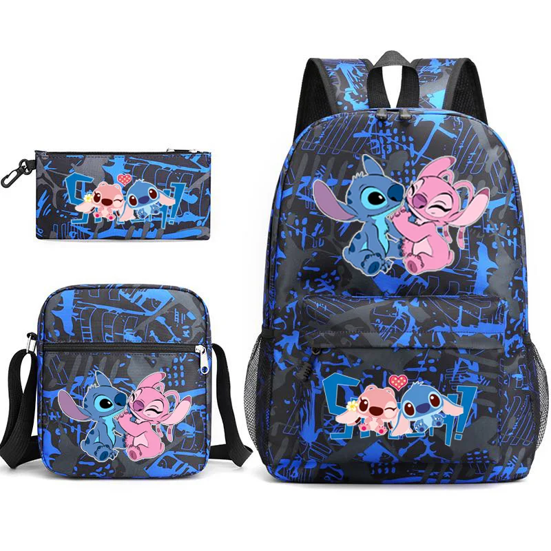 MINISO Sports Backpack Lilo & Stitch Kids Backpack Cartoon Stitch Print Pencil Case Boy Girl Shoulder Bag Children School Bags