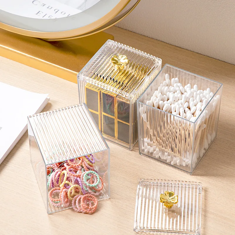 Makeup Storage Organizer Bathroom Jar Cotton Swab Storage Acrylic Square Container Cotton Puff Storage Box Cosmetic Cotton Box