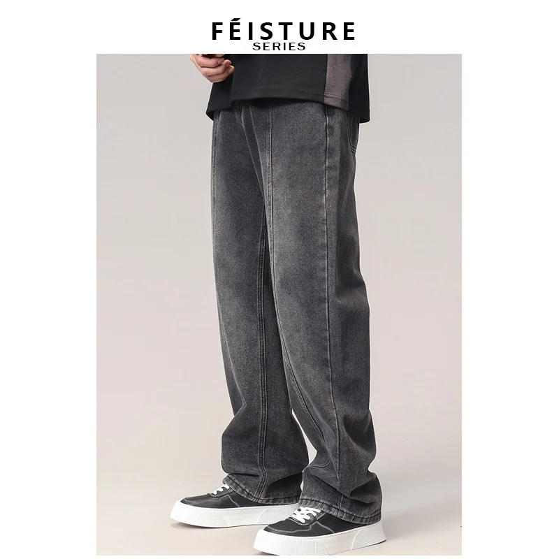 

Retro American Denim Jeans Men's Spring 2025 Washed Loose Wide Leg Casual Pants High Street Vibe Straight Long Trousers