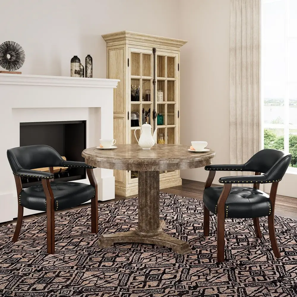 

Set of 2 Faux Leather Dining Chair with Arms, Dining Chair with Supportive Back, Game Poker Table Chairs, Boss Captions Chairs