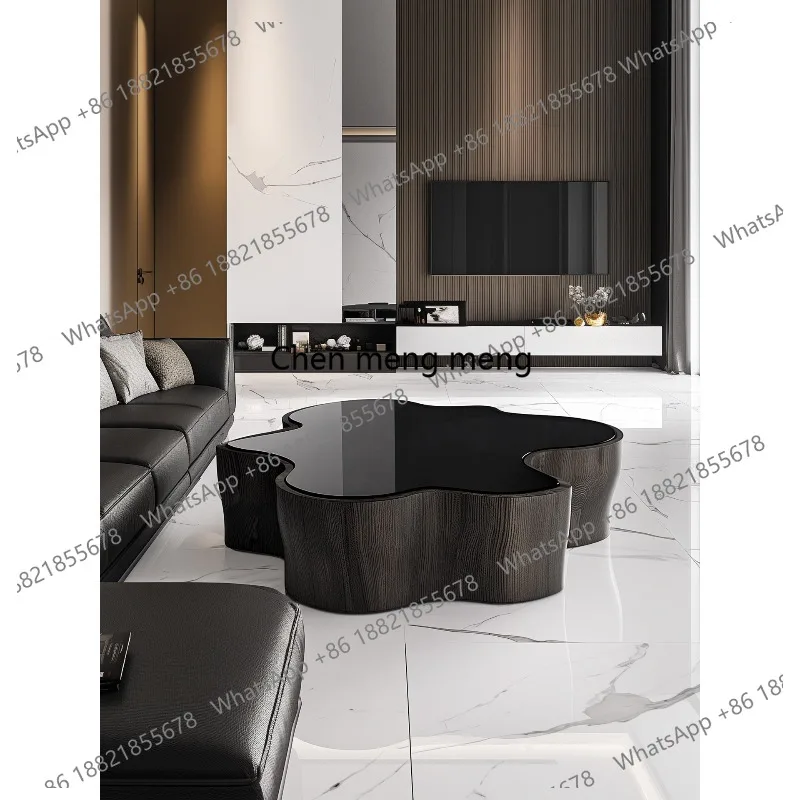Italian light luxury irregular solid wood coffee table high-end living room designer creative tea table