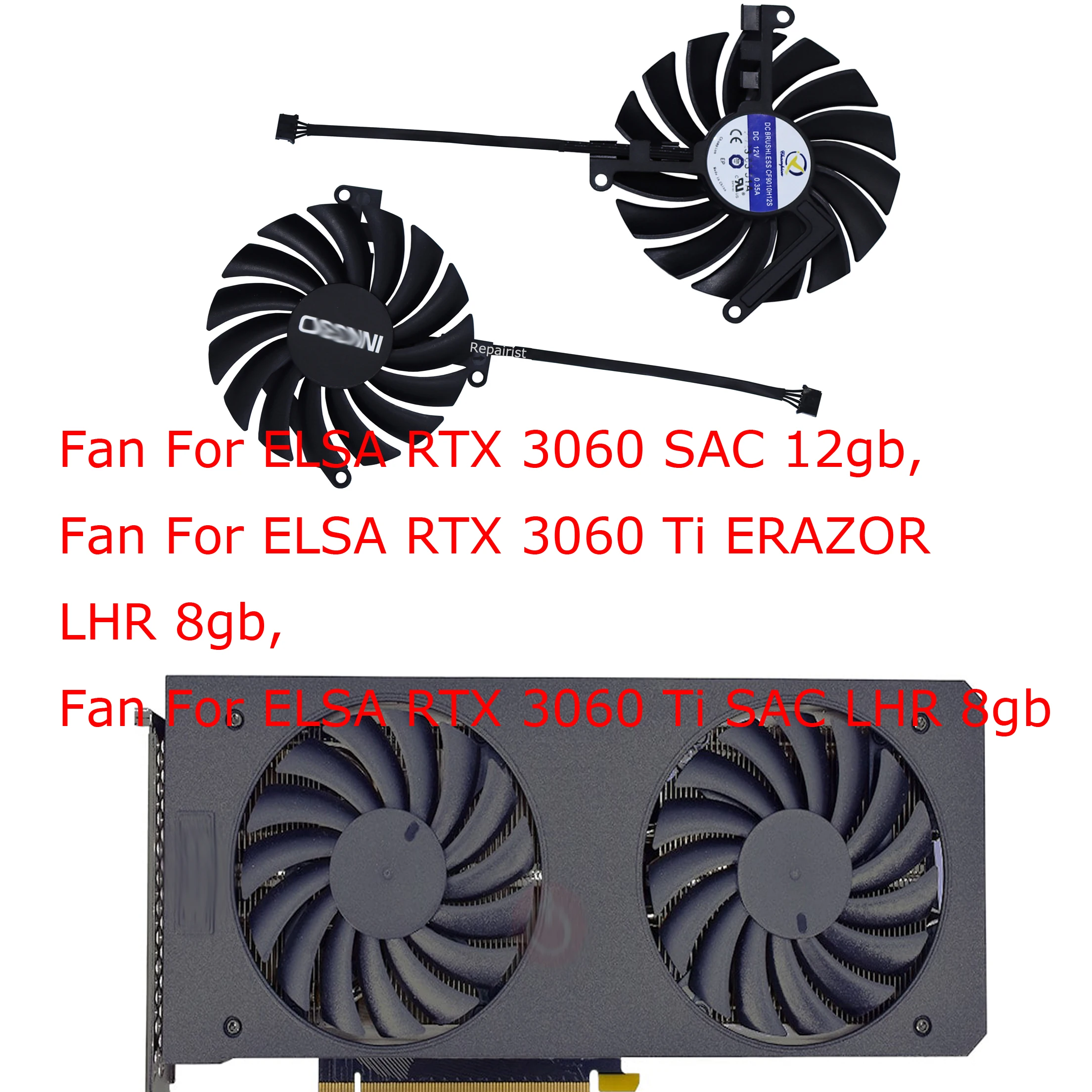 Video GPU AI Card Cooler Fan,For Inno3D 3060 3060Ti TWIN X2 LHR 12g 3050 Twin-X2 8gb,For ELSA RTX 3060 Ti rtx3060ti SAC view 2