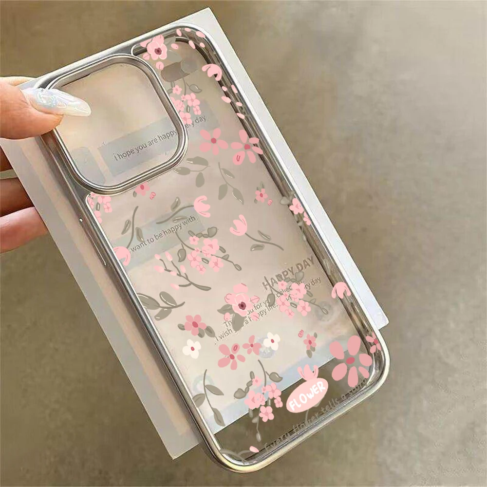 Blumen-Handyhülle für iPhone 17 15 13 14 16 11 12 Pro Max Plus 16 17 XR XS Hüllen Transparent Silberbeschichtet Luxus-Schutzhülle – Detail 18