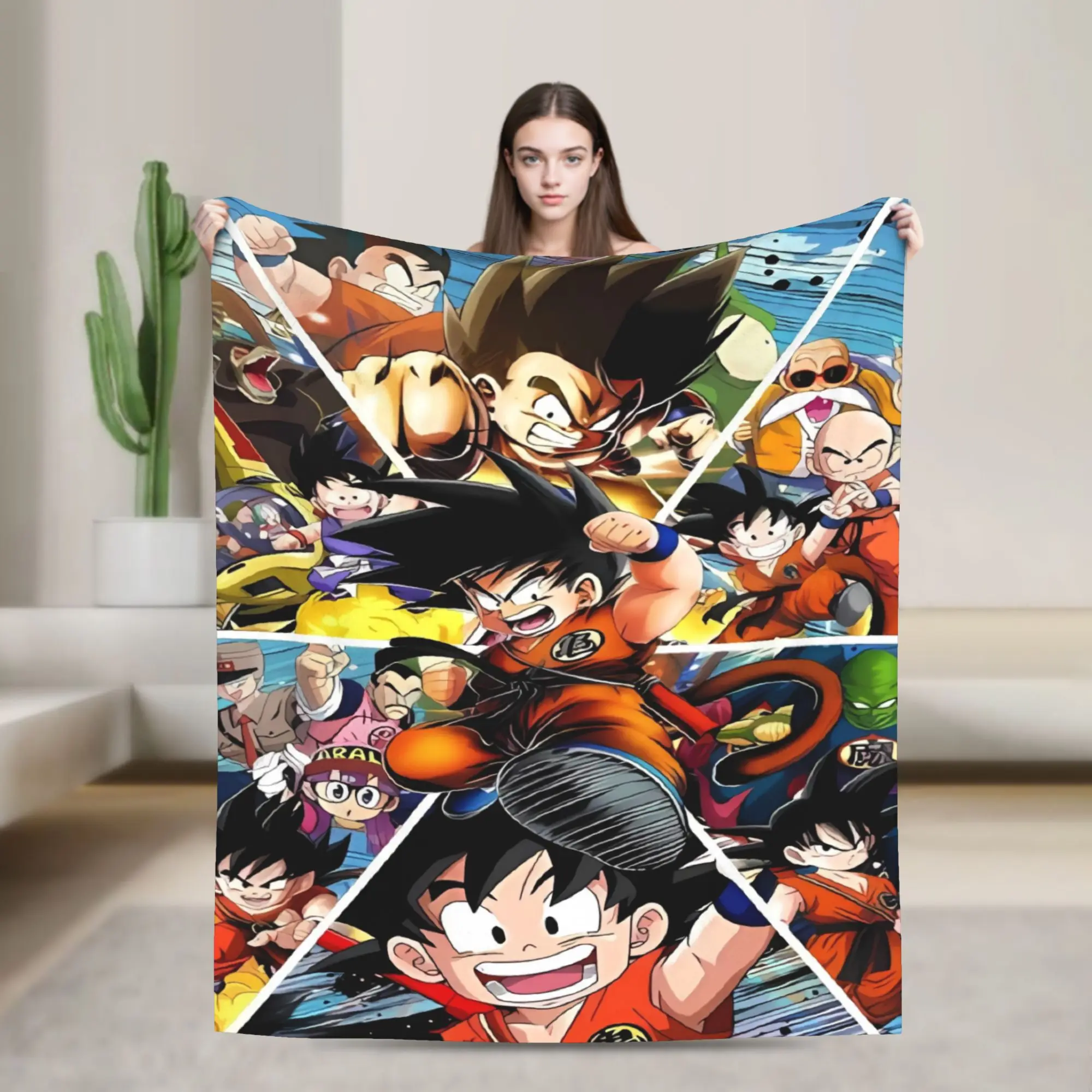 Goku With Child D-Dragon B-Ball Plush Blanket Girls Boys  Flannel Throw Blanket For Home Decor Warm Soft Quality Bedspread Gift