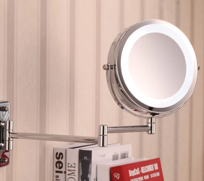 Wall Hanging LED Mirror Simple Bathroom Telescopic Folding Double-sided Vanity Mirror Personality Makeup Mirror Home Decor Q422