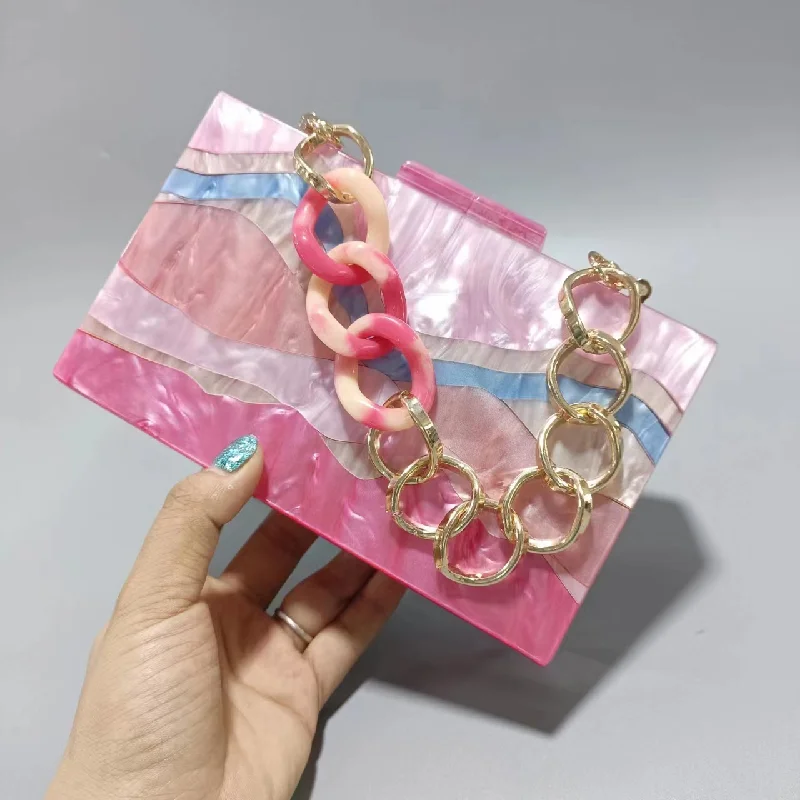 

Contrast Color Patchwork Crossbody Bag Shoulder Evening Clutch Acrylic Party New Wedding Woman Luxury Designer Handbags Square