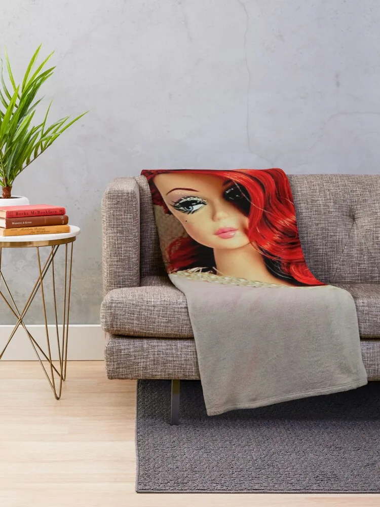 red head vintage doll pearls evening gown art edit mysticladyart Throw Blanket wednesday Thermal Blankets For Travel