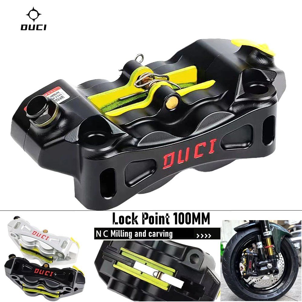 

Motorcycle Universal CNC Racing Front Brake Caliper 100MM Lock Point 4Piston For BWS RSZ NIU N1S/U+b Ninebot E/N/M E80C N70 M95C