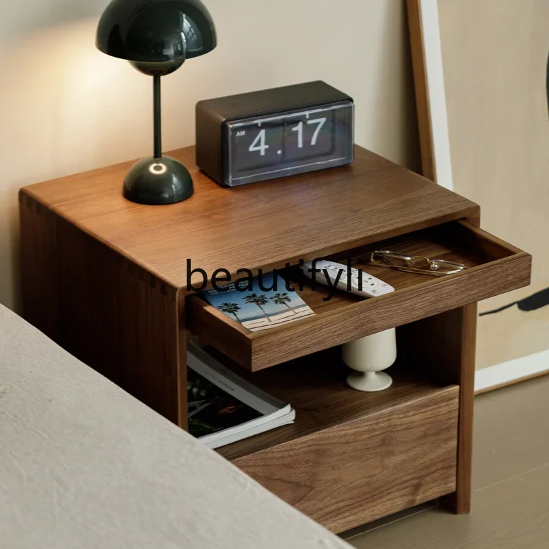 

A50 New Chinese black walnut log bedside table Modern cherry wood storage bedside cabinet