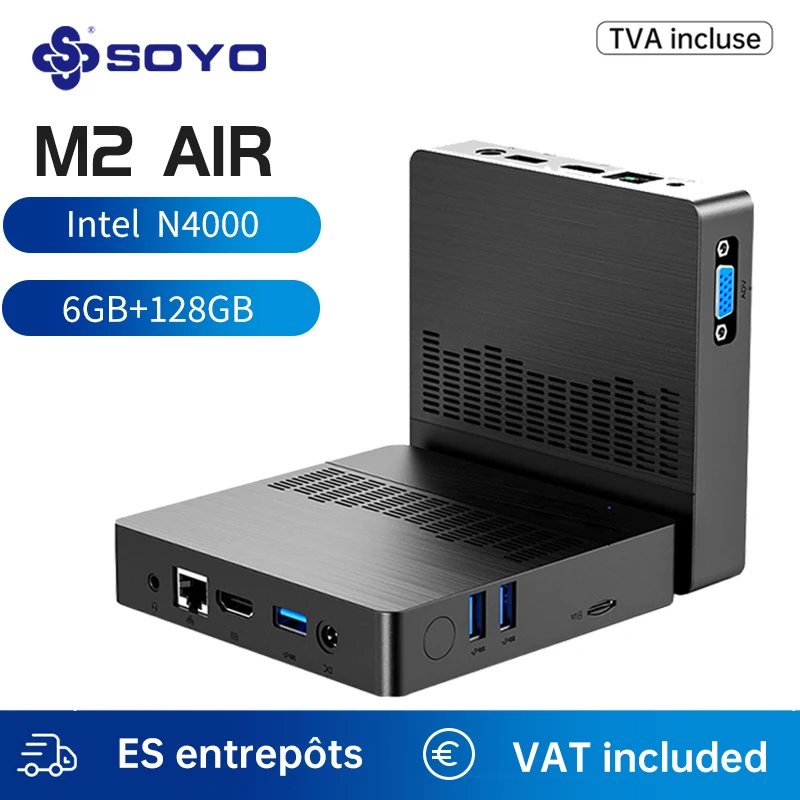 SOYO M2 Air Mini PC Intel Celeron N4000 CPU Window11 6GB RAM 128GB ROM Dual-Band WiFi VGA Portable Mini Computer BT4.2 miniPC