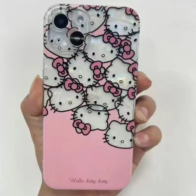 Sanrio Hello Kitty IPhone Mobile Phone Case Cute Cartoon Pink IPhone 7 8 Plus 15 14 12 13 11 Pro Max Anime Cases Christmas Gifts