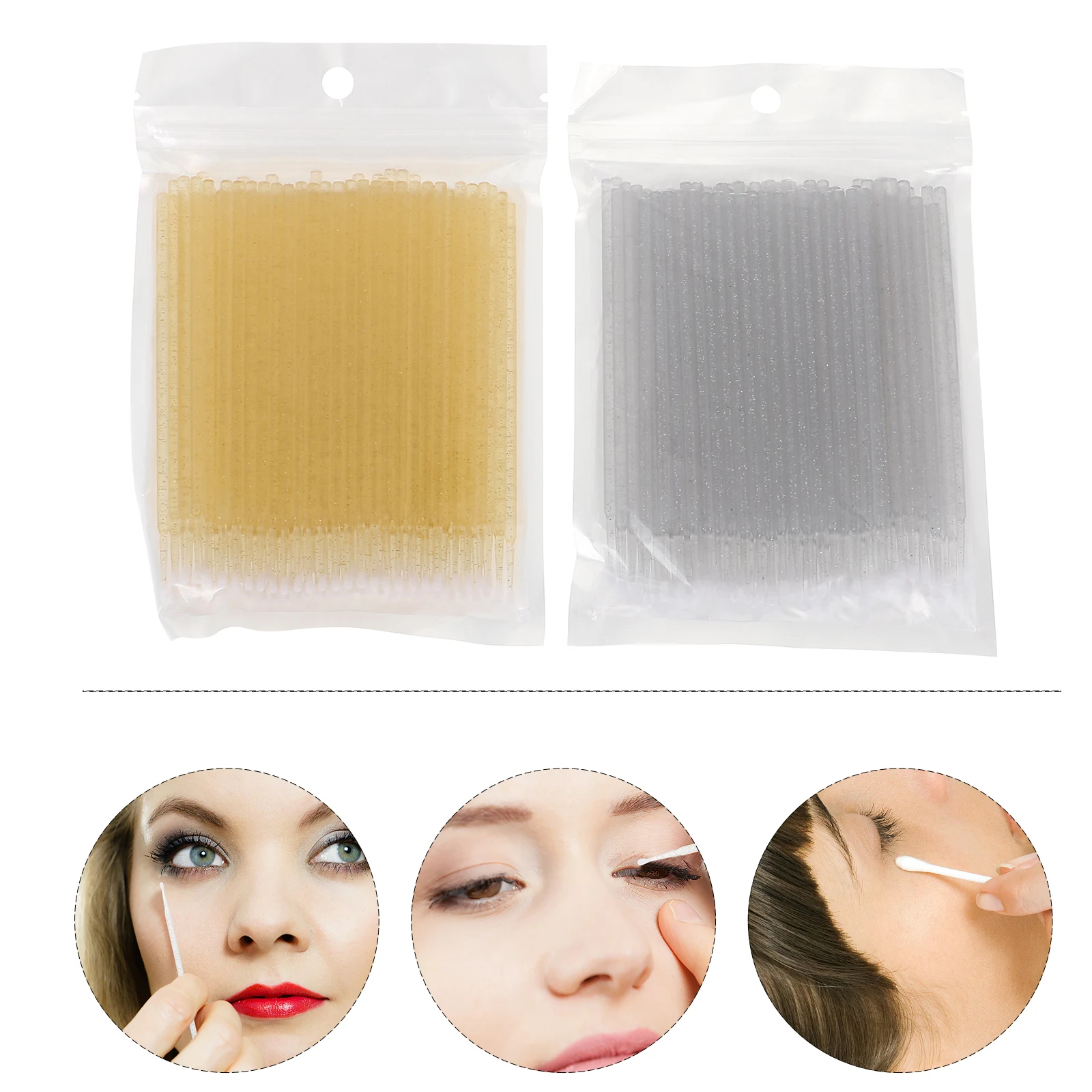 200pcs Cleaning Sticks Cotton Rods Plastic Pointed Swabs Yellow Silver Disposable Hygiene Tools Eyelash Extension Makeup