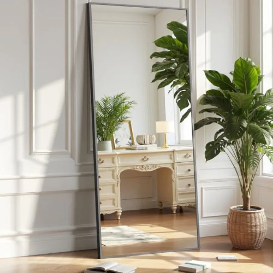 

Black Full Length Mirror 60"x16" for Bedroom, Full Body Mirror with Stand, Hanging or Leaning for Wall, Aluminum Alloy Thin Fra