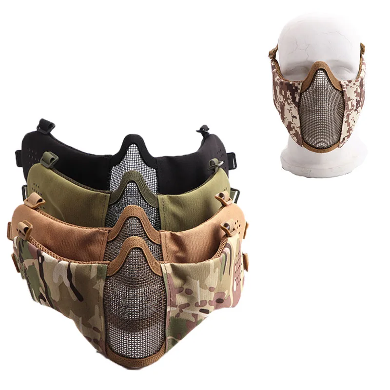 قناع وجه Airsoft مع شبكة أذن، قناع فم قابل للتنفس، قناع واقٍ لكرات الطلاء التكتيكي، معدات صيد الرماية