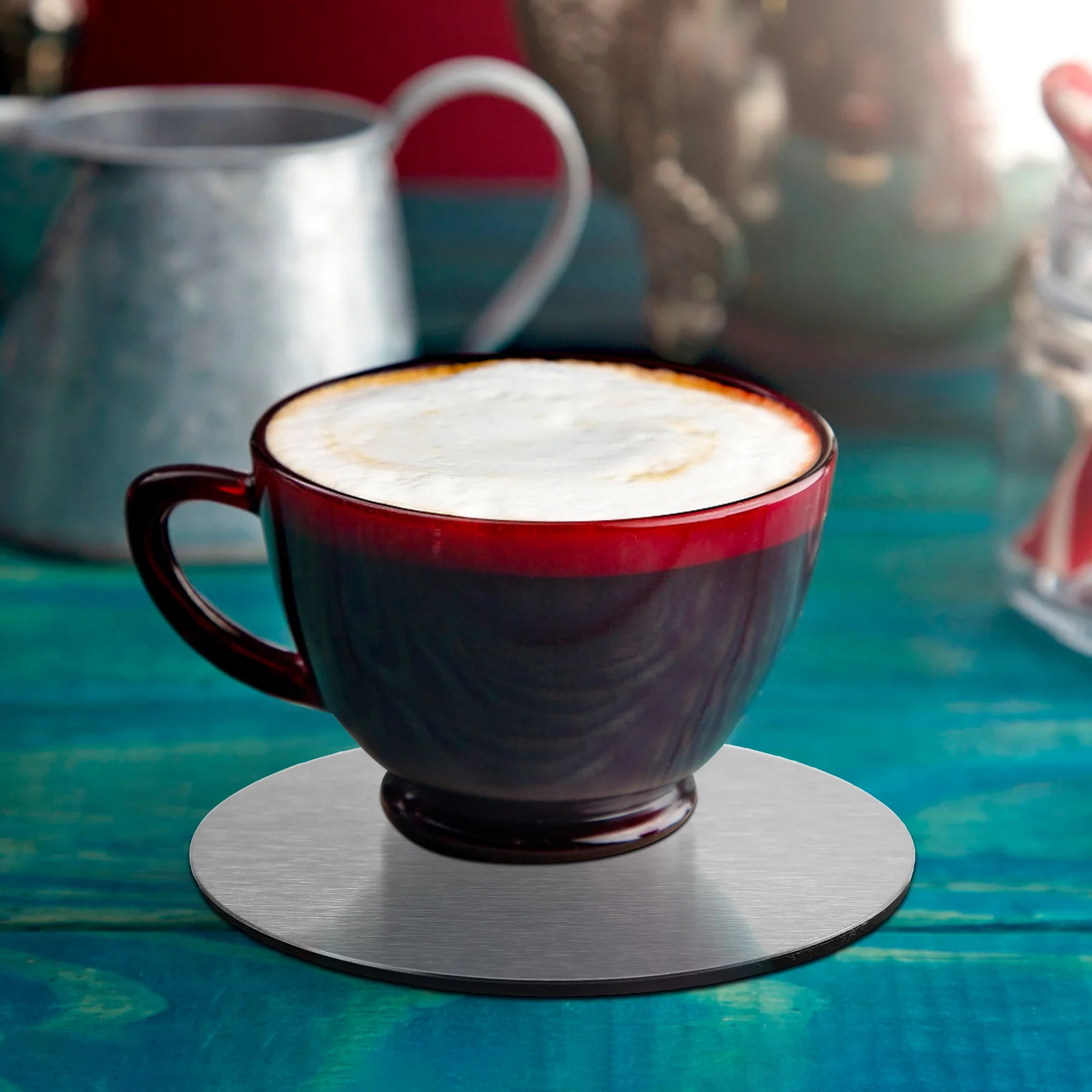 

6Pcs Stainless Steel Coasters Set Non-Slip Heat Resistant Round Pads for Cups Bowls Teapots Coffee Mugs 10x10cm