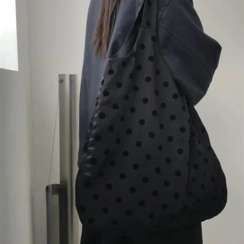 Kawaii سعة كبيرة البولكا نقطة حقيبة كتف الشارع Sle قماش حمل حقيبة عادية Ex الشباب Op حقيبة القرد لون نقي #6