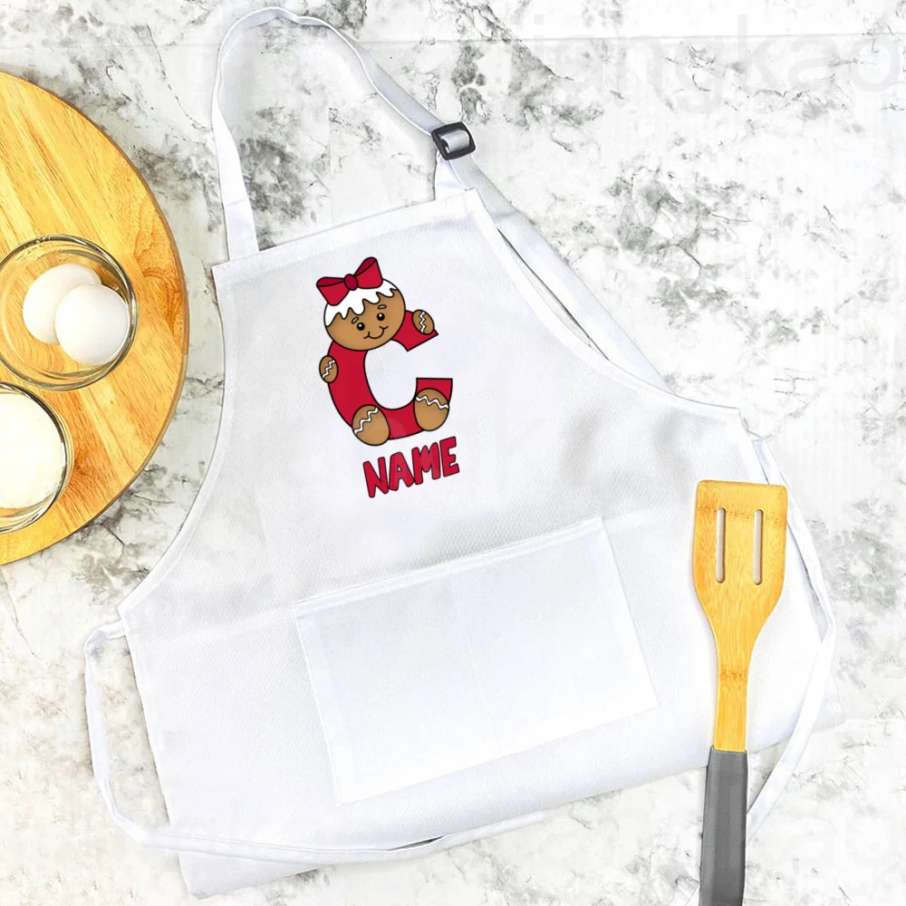 Personalized Cookie Letter with Name Child Apron Christmas Holiday Cooking Baking Apron Children Xmas Aprons Present for Kids