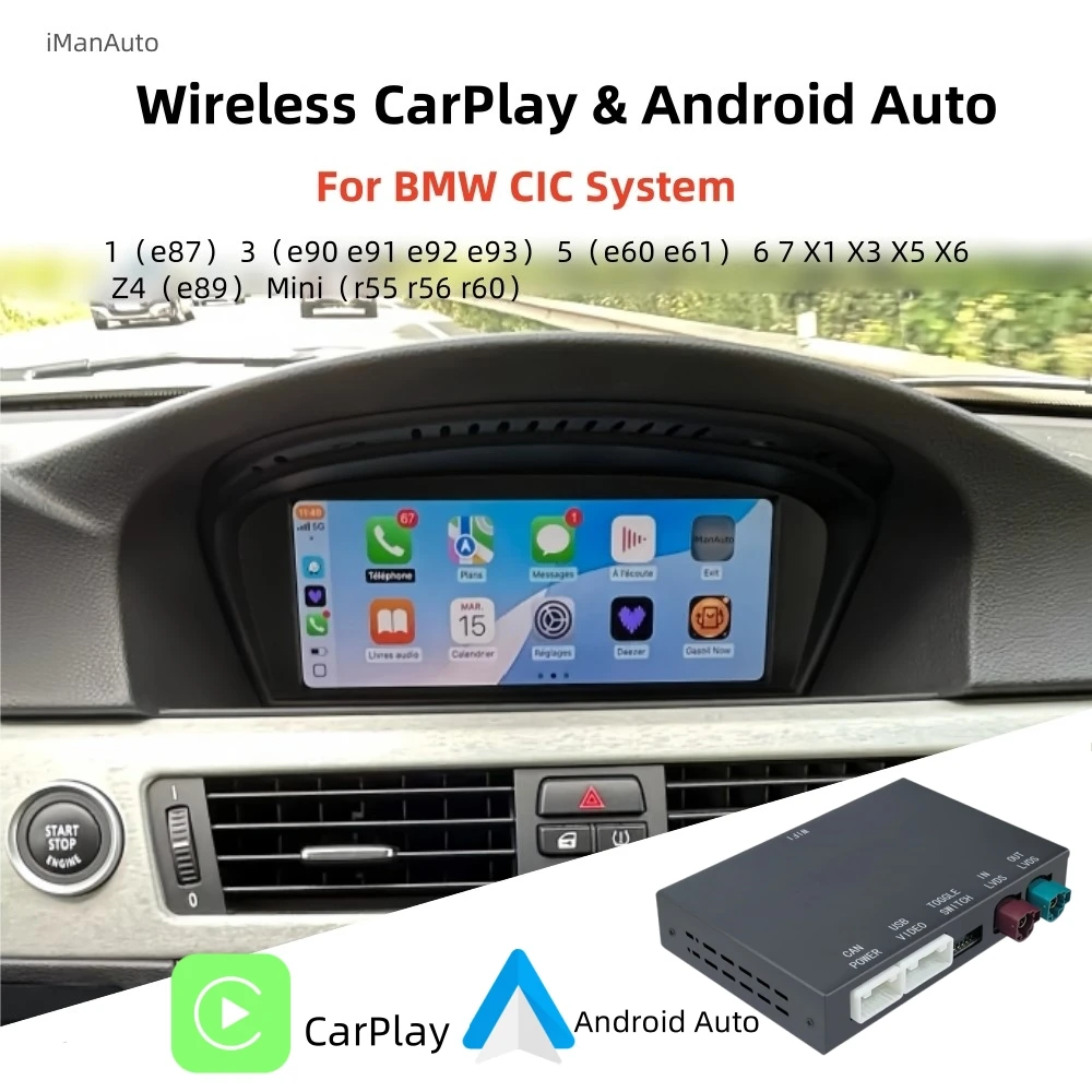 وحدة CarPlay اللاسلكية Android Auto لسيارات BMW 3 E60 5 F10 7 F01 X1 X3 X4 X5 X6 CIC نظام F11 F07 E84 F25 F26 E70 E71 Car Play