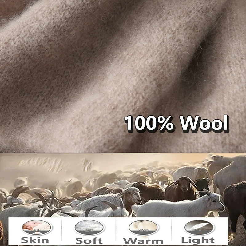 100%Wool Long Scarf for Couples Knitted Soft Warm Neck Warmer Women Autumn Winter Casual Korea Fashion Solid Long Scarves Men