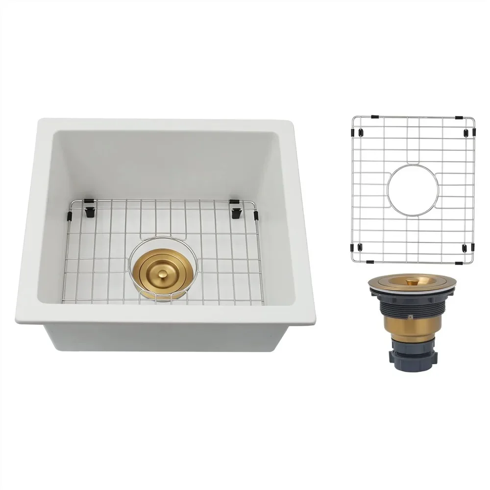 

Раковина для бара, моющаяся раковина с нижним креплением 16X18 дюймов, маленькая белая кухонная раковина с нижним креплением, белая композитная раковина