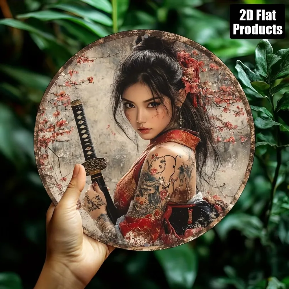 Female Warrior Themed Metal Wall Hanging Aluminum Sign, 2D Flat Wall Art, Home Room & Office Decor, Perfect Holiday Gift