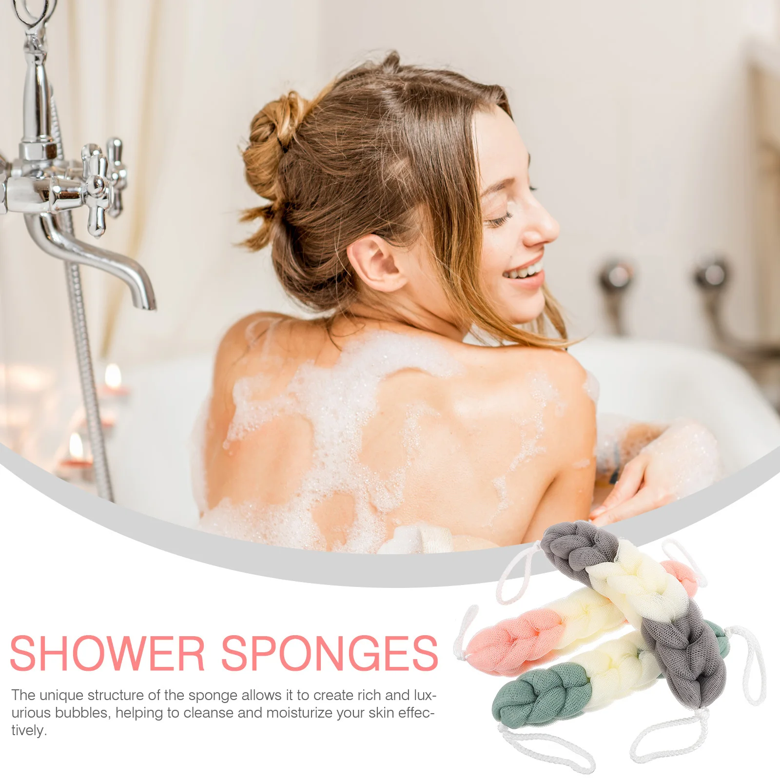 

3Pcs Bath Loofah Durable Shower Sponge Long Exfoliating Body Scrubber for Adults Skin Cleansing Spa Shower Sponge