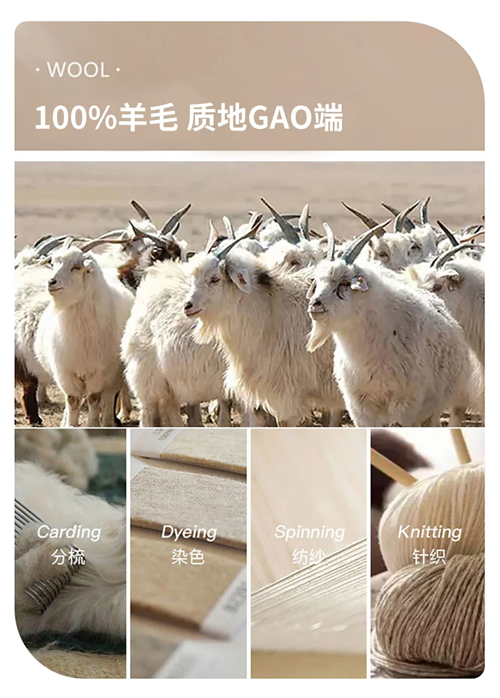 Autumn Winter Thickened One-Piece Scarf Hat 100% Merino Wool Knitted Frostproof Neck Protection Integrated Scarf Hat