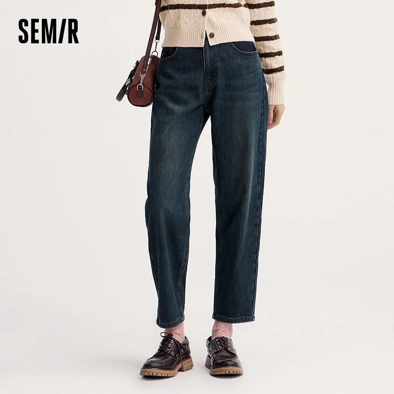 Semir Jeans Women Fleece Long Pants 2024 New Winter Loose Tapered Pants