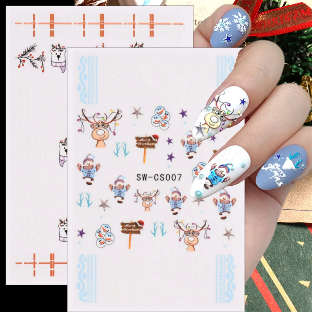 1/2/3PCS Christmas Stickers Easy To Use Shiny Easy Application Sticker Winter Nail Trends Best Seller Nail Stickers Fashionable