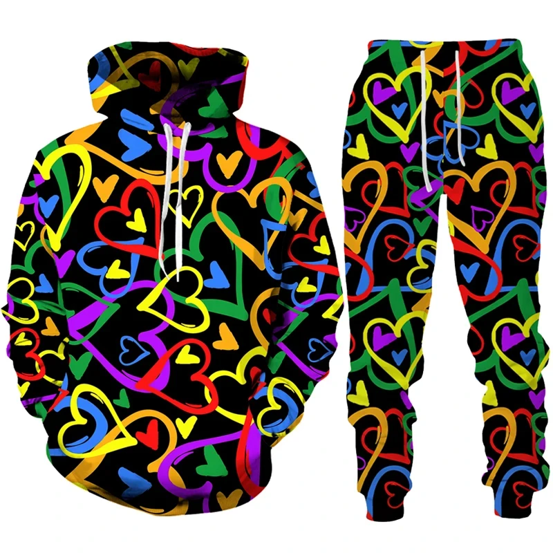 NEW Autumn Sweet Love 3D Printed Men's And Women's Tracksuit Casual Hoodie And Pants 2 Sets Super Dalian Hoodie Couple Tracksuit