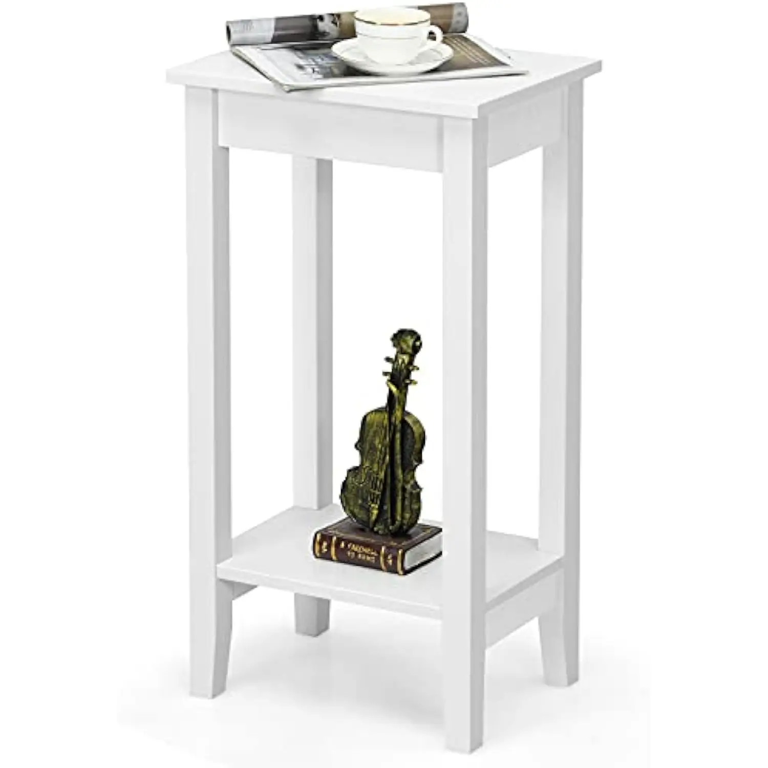 

2-Tier End Table Tall Nightstand, Simple Design Sofa Bedside Table with Versatile Shelf and Wooden Legs for Small Spaces, Livi