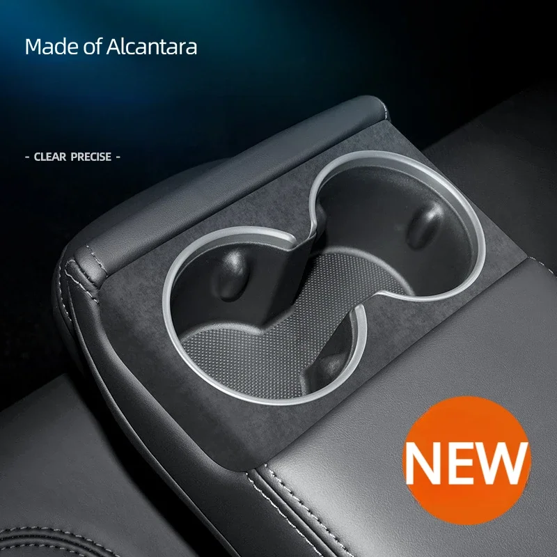 Marco de taza de agua trasera para Tesla Model 3 + marco de copa de gamuza Alcantara pegatina ultrafina nuevo Model3 Highland 2024 accesorios de