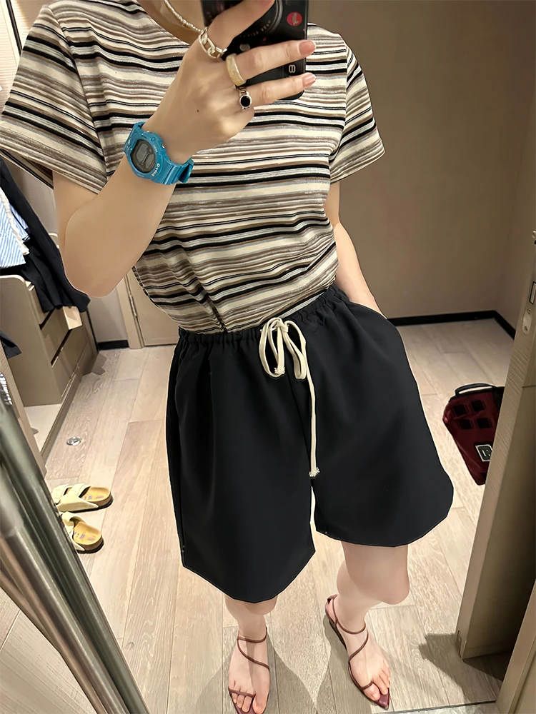 

Легкие дышащие повседневные шорты 5Eleven с завязками, свободного кроя, стройнящие, для весны и лета, для поездок на работу, с высокой талией, асимметричные