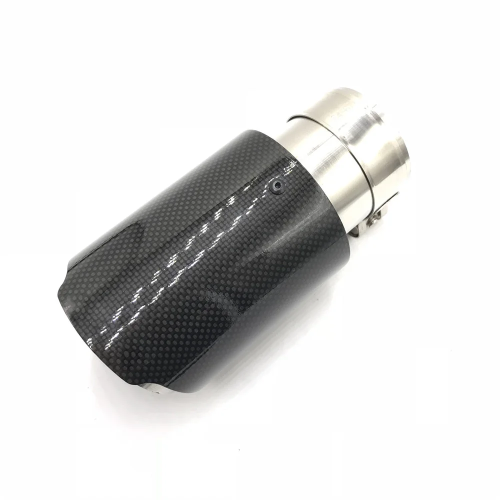 Car Glossy Carbon Fiber Muffler Tip Exhaust System Pipe Mufflers Nozzle Universal Straight Stainless Silver For Akrapovic