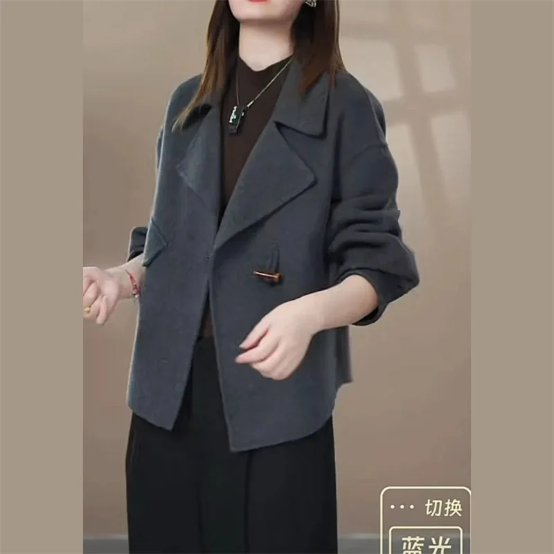 

High-Quality Woolen Coat Women's Short 2025 Spring Autumn New Wool Jacket Female Loose Slim Outerwear Mother Ladies Overwear Top