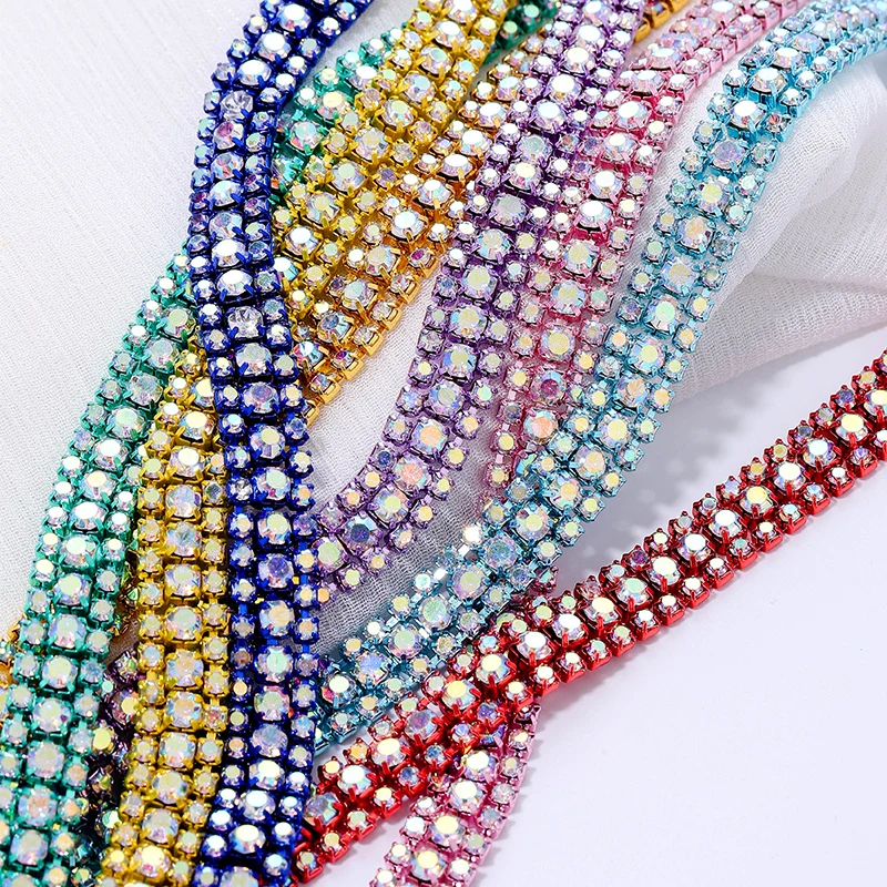 QIAO 1 Yard/3 Yards 9mm Glitzer-Kristall-Strass-Kettenband zum Aufnähen für DIY-Kleidung, Bastelarbeiten und Strass-Kettenbänder – Detail 4