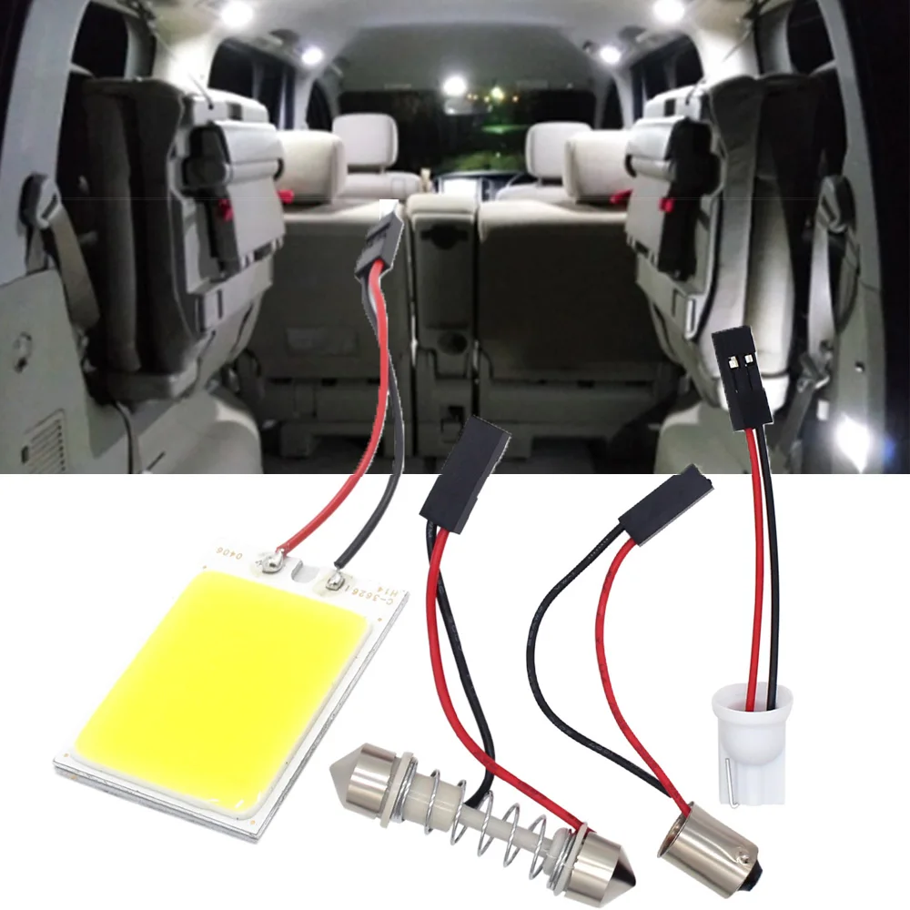 

2pcs T10 Festoon BA9S LED 18/24/36/48 SMD COB Chip Adapter White 12V LED Bulb Car Interior Dome Reading Parking Auto Panel Light