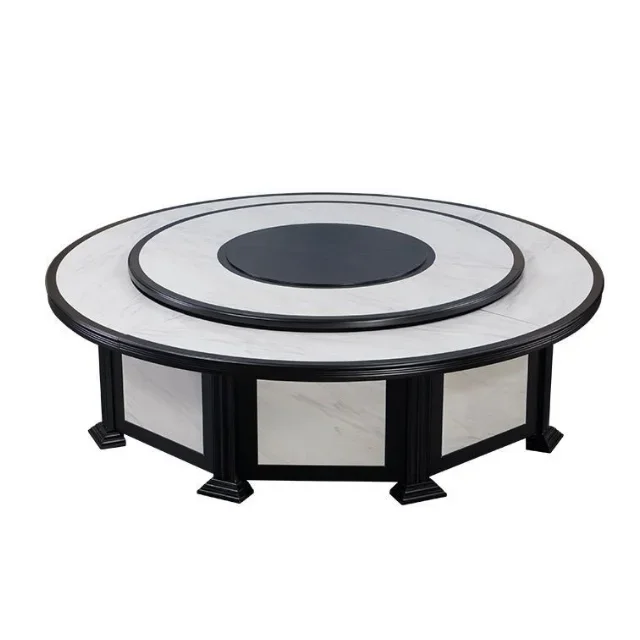 Modern luxury Chinese electric round table marble rock slab used in hotel restaurant villa