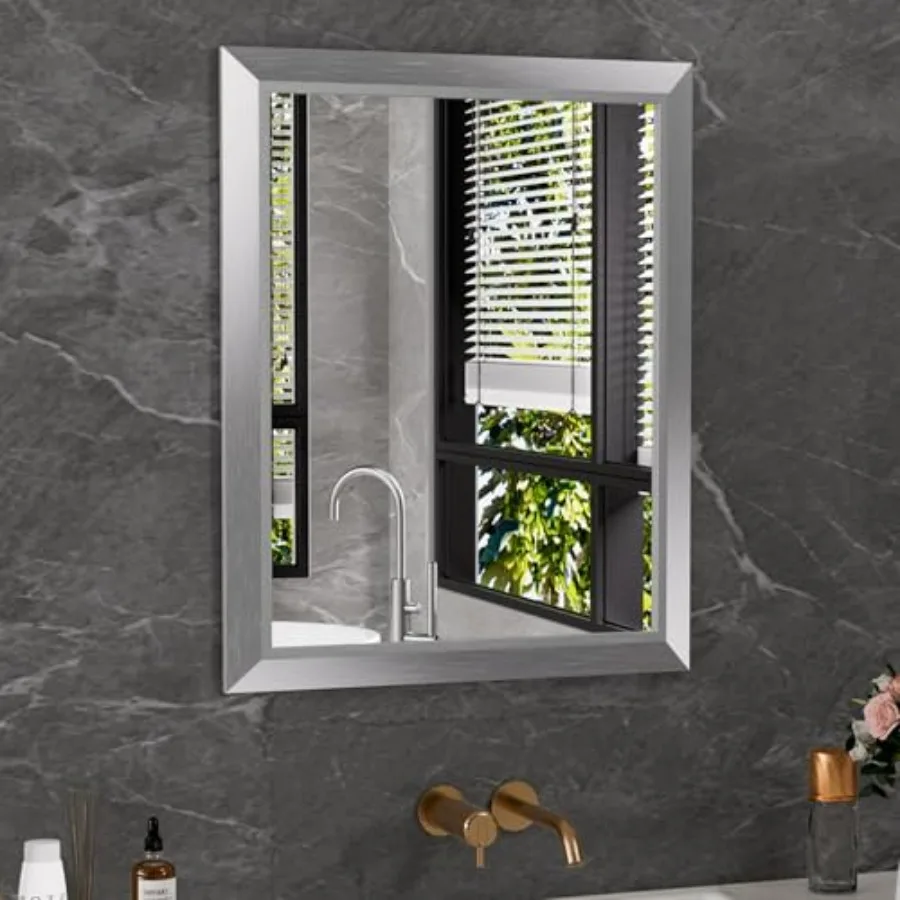 

24x30 Inch Bathroom Mirror, Thick Metal Framed Wall Mirrors for Over Sink, Brushed Nickel Mirror Perfect for Bedroom, Living Ro