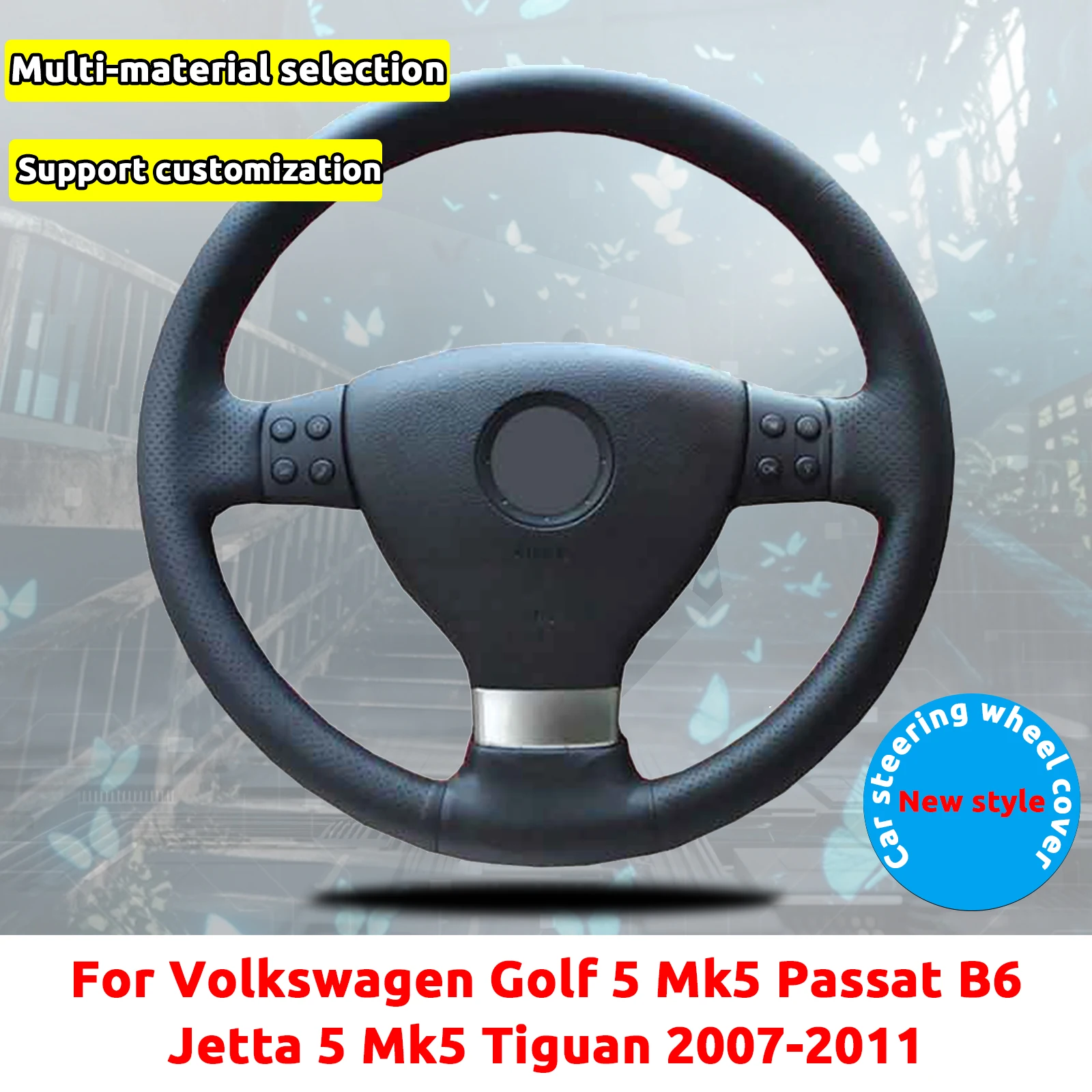 

OEM Style For Volkswagen Golf 5 Mk5 Passat B6 Jetta 5 Mk5 Tiguan 2007-2011Microfiber Leather Car Steering Wheel Cover