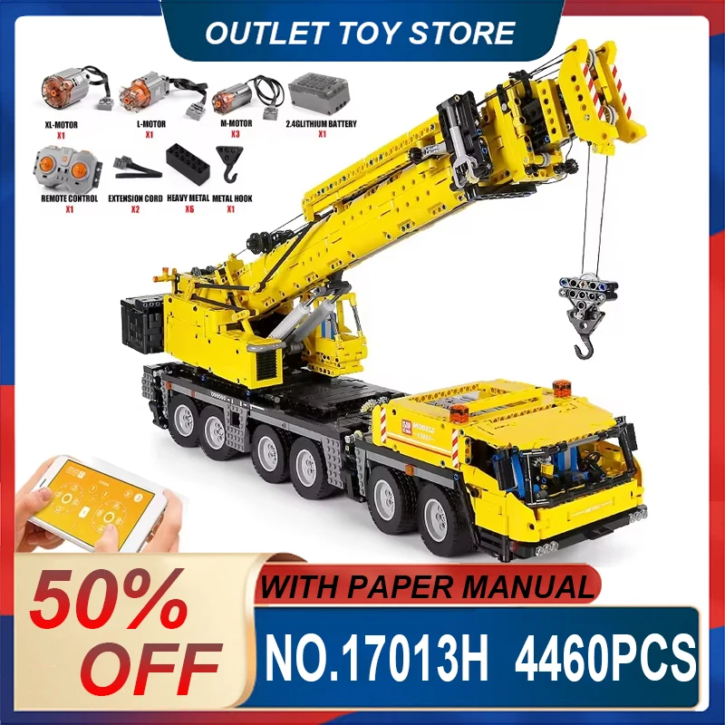 MOULD KING 17013 MOC Yellow High-tech Crane Building Blocks Set App Remote Control Model Bricks RC Toy Christmas Gift For Kids